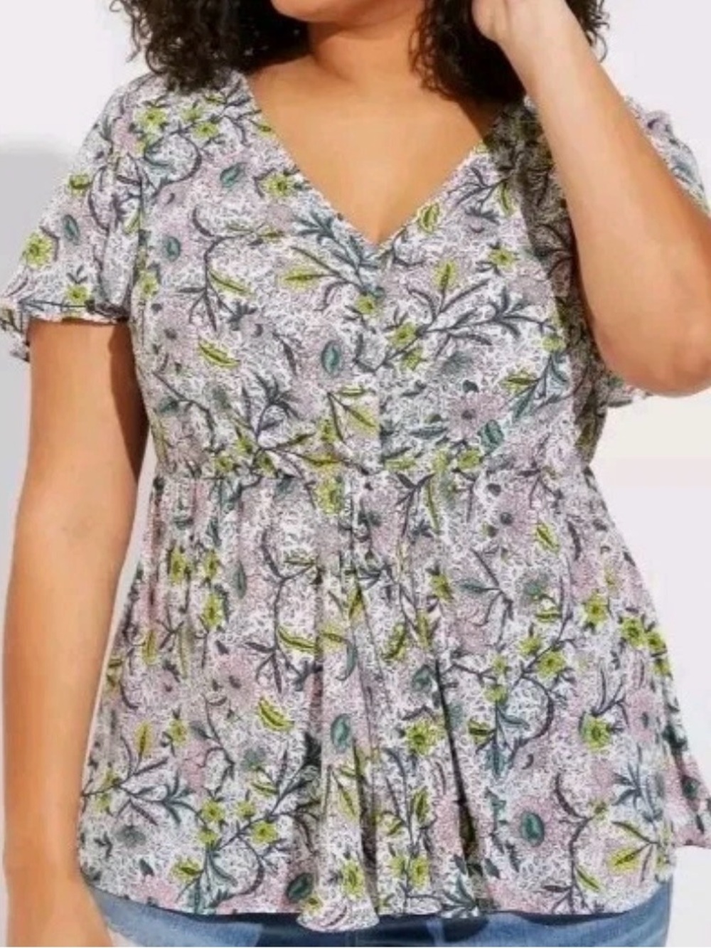 NWT Torrid 2 Georgette Twist Surplice Flutter Sleeve Floral Chiffon Blouse Top